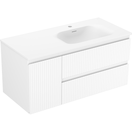 Mexen Rivel bathroom cabinet 100 cm with Vela right sink, 2S, 1D, ribbed, white matte - 91A23-10047-3-BBFFF01-W23P01