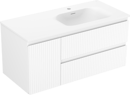 Mexen Rivel bathroom cabinet 100 cm with Vela right sink, 2S, 1D, ribbed, white matte - 91A23-10047-3-BBFFF01-W23P01