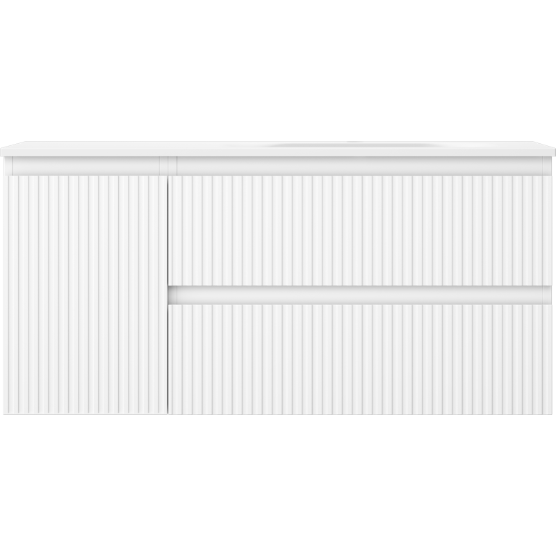 Mexen Rivel bathroom cabinet 100 cm with Vela right sink, 2S, 1D, fluted, white matt - 91A23-10047-3-BBFFF01-W23P01