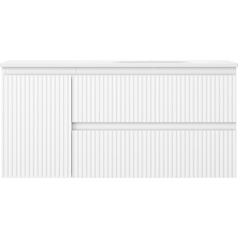 Mexen Rivel bathroom cabinet 100 cm with Vela right sink, 2S, 1D, ribbed, white matte - 91A23-10047-3-BBFFF01-W23P01