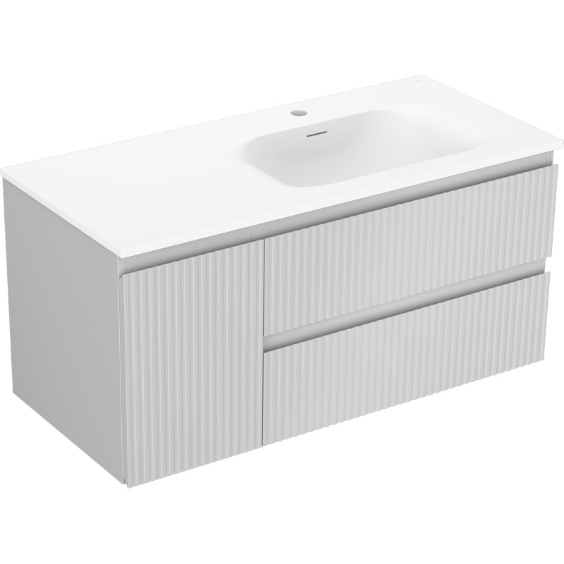Mexen Rivel 100 cm Bathroom Cabinet with Right Vela Sink, 2 Drawers, 1 Door, Ribbed, Gray/White Matte