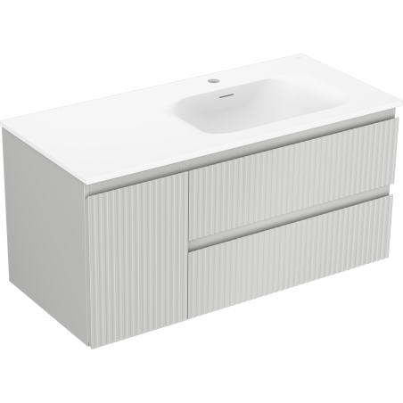 Mexen Rivel 100 cm Bathroom Cabinet with Right Vela Sink, 2 Drawers, 1 Door, Ribbed, Gray/White Matte
