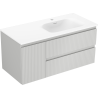 Mexen Rivel 100 cm Bathroom Cabinet with Right Vela Sink, 2 Drawers, 1 Door, Ribbed, Gray/White Matte