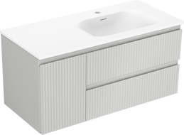 Mexen Rivel 100 cm Bathroom Cabinet with Right Vela Sink, 2 Drawers, 1 Door, Ribbed, Gray/White Matte