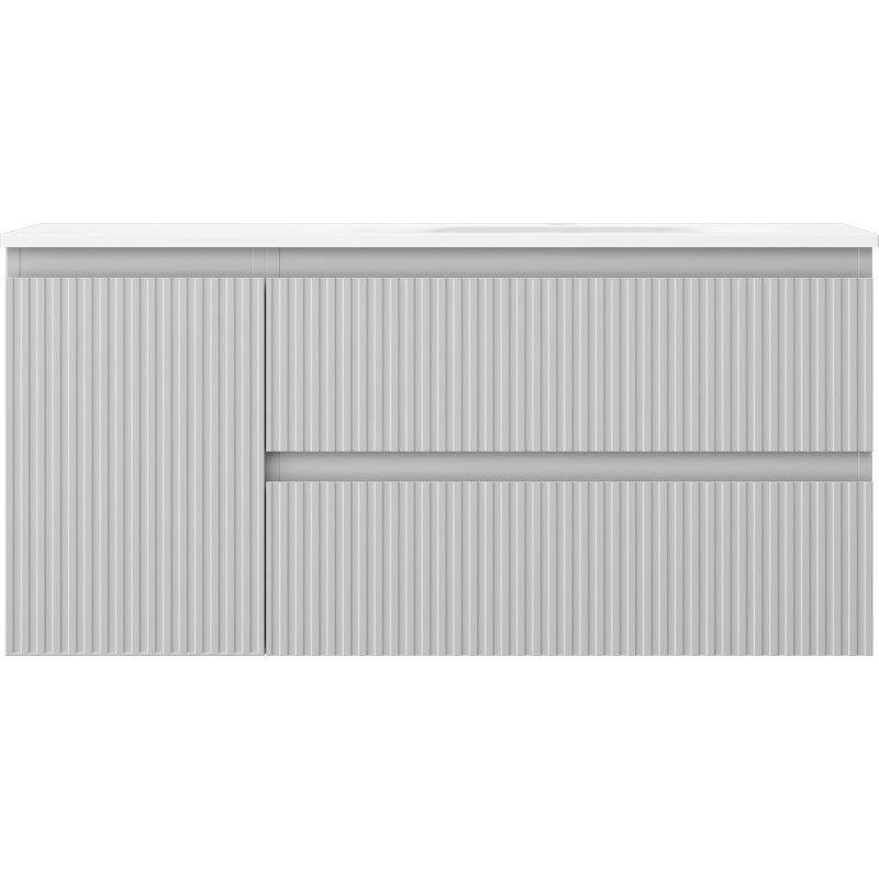 Mexen Rivel 100 cm Bathroom Cabinet with Right Vela Sink, 2 Drawers, 1 Door, Ribbed, Gray/White Matte