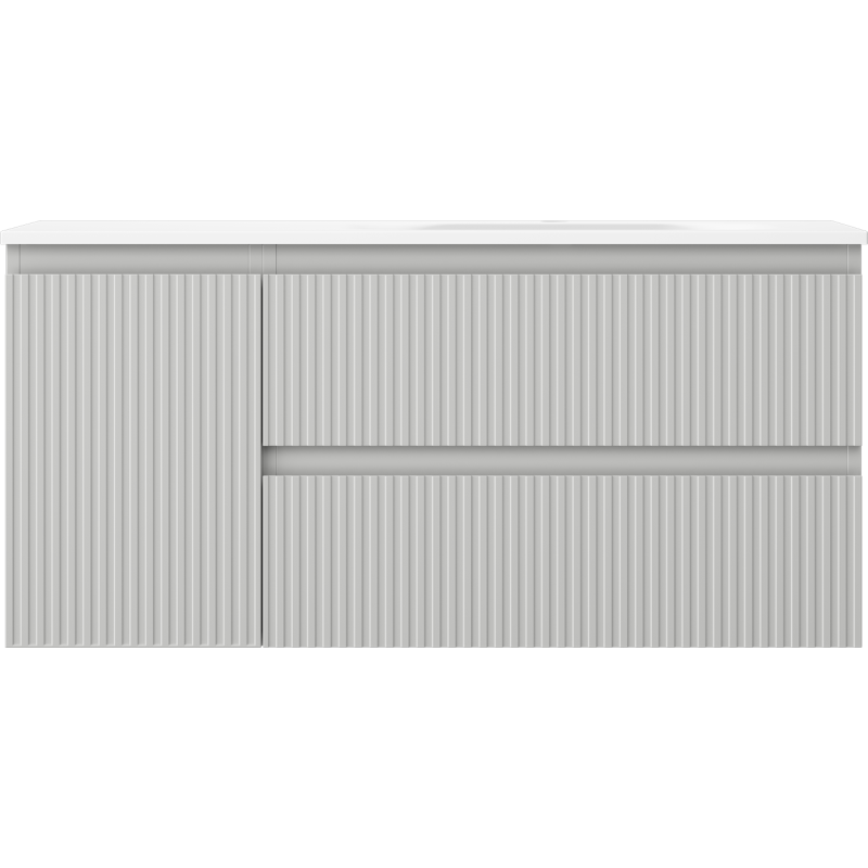 Mexen Rivel bathroom cabinet 100 cm with Vela right basin, 2S, 1D, grooved, gray/white matte - 91A23-10047-3-BBFFF62-W23P01