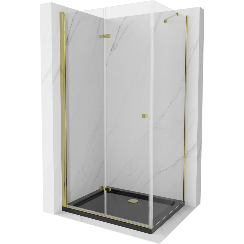 Mexen Lima 80 x 100 cm Folding Shower Enclosure, Transparent, Gold + Flat Tray, Black - 856-080-100-50-00-4070G