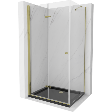 Mexen Lima 80 x 100 cm Folding Shower Enclosure, Transparent, Gold + Flat Tray, Black - 856-080-100-50-00-4070G