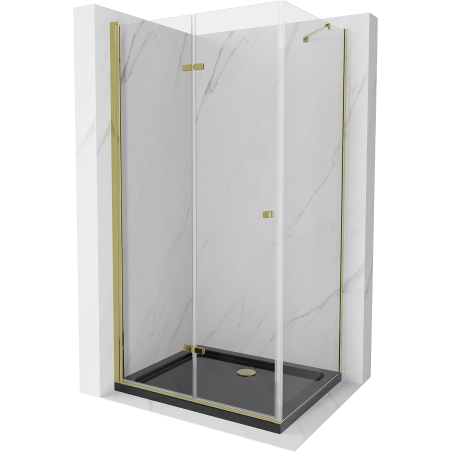 Mexen Lima folding shower cabin 80 x 100 cm, transparent, gold + Flat tray, black - 856-080-100-50-00-4070G