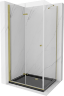 Mexen Lima folding shower cubicle 80 x 100 cm, Transparent, Gold + shower tray Flat, Black - 856-080-100-50-00-4070G