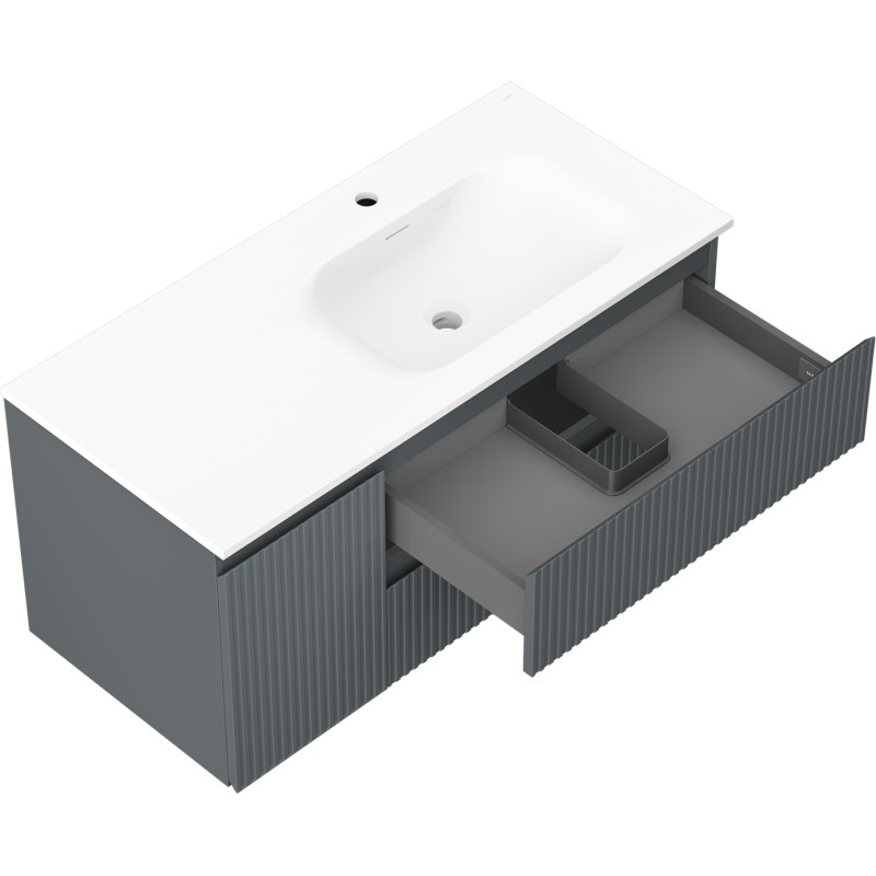 Mexen Rivel 100 cm Bathroom Cabinet with Right Sink Vela, 2S, 1D, Fluted, Graphite/White Matte - 91A23-10047-3-BBFFF66-W23P01