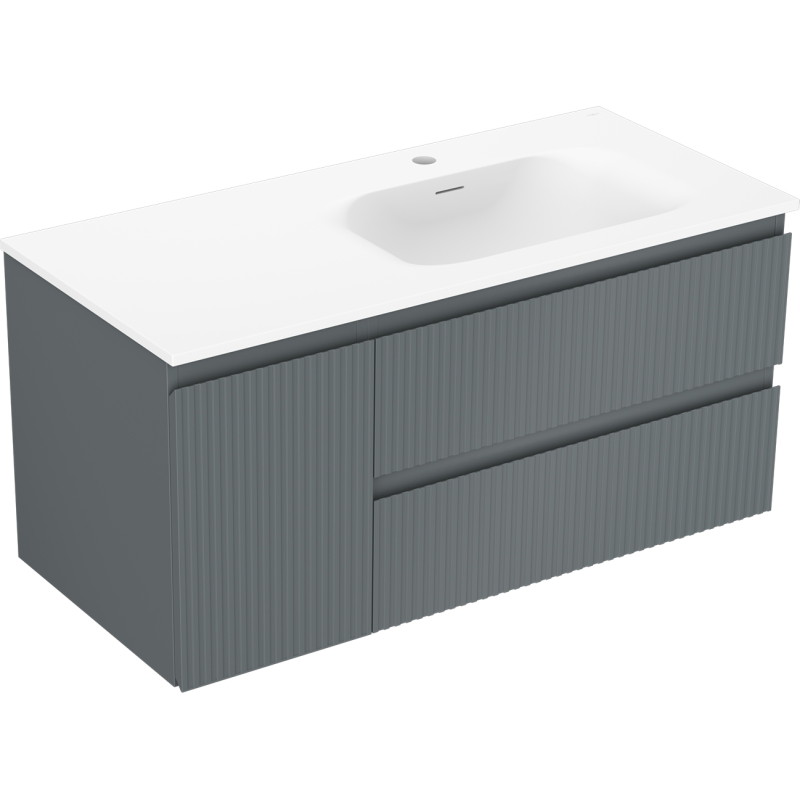 Mexen Rivel 100 cm Bathroom Cabinet with Right Sink Vela, 2S, 1D, Fluted, Graphite/White Matte - 91A23-10047-3-BBFFF66-W23P01