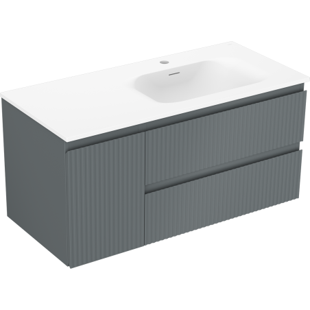 Mexen Rivel 100 cm Bathroom Cabinet with Right Sink Vela, 2S, 1D, Fluted, Graphite/White Matte - 91A23-10047-3-BBFFF66-W23P01