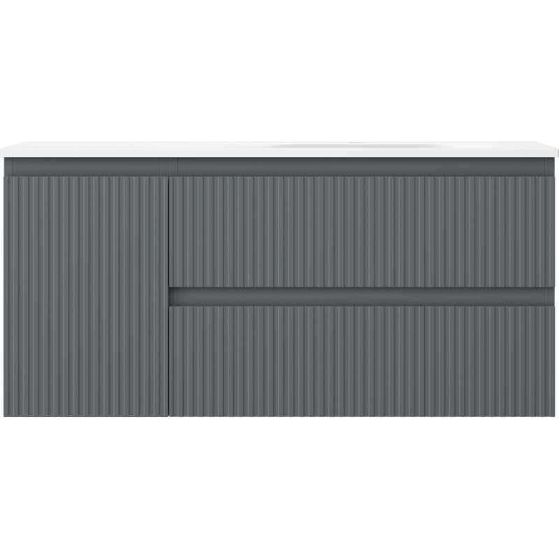Mexen Rivel 100 cm Bathroom Cabinet with Right Sink Vela, 2S, 1D, Fluted, Graphite/White Matte - 91A23-10047-3-BBFFF66-W23P01
