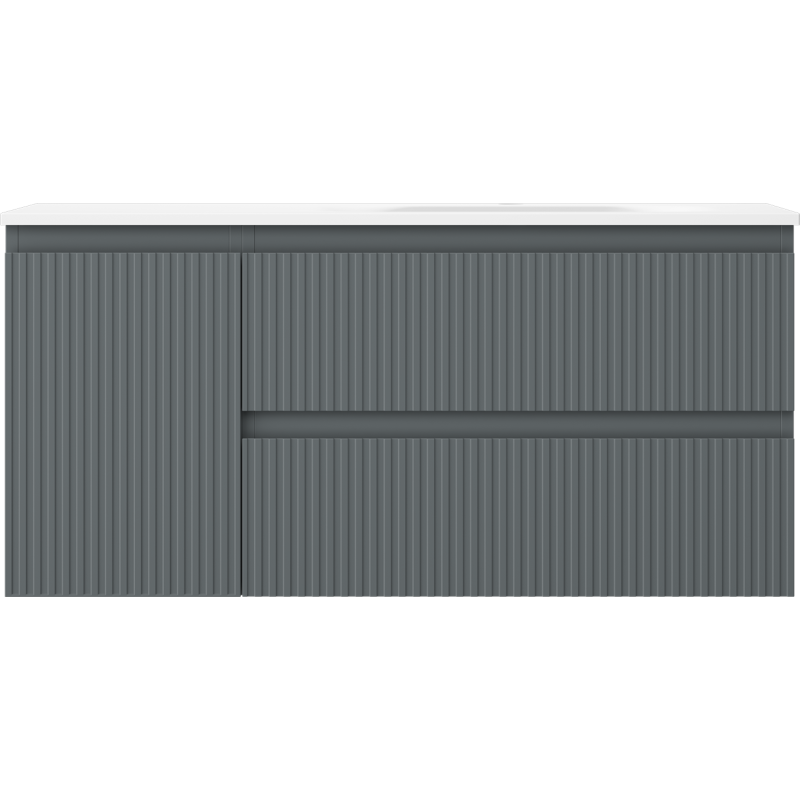 Mexen Rivel bathroom cabinet 100 cm with Vela sink right, 2S, 1D, fluted, graphite/white matte - 91A23-10047-3-BBFFF66-W23P01