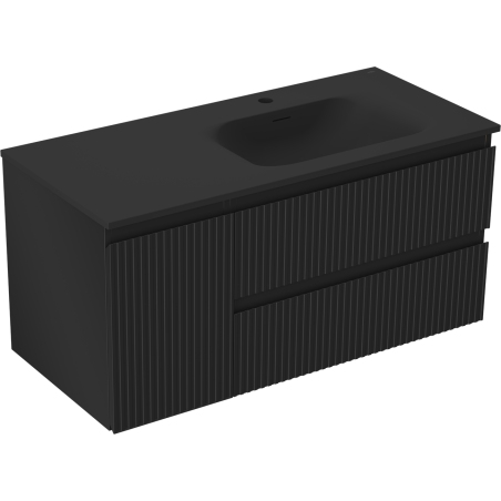 Mexen Rivel bathroom cabinet 120 cm with Vela right sink, 2S, 1D, ribbed, black matte - 91A23-10047-3-BBFFF71-W23P71