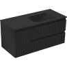 Mexen Rivel bathroom cabinet 120 cm with Vela right sink, 2S, 1D, ribbed, black matte - 91A23-10047-3-BBFFF71-W23P71