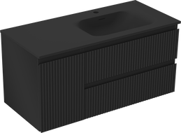 Mexen Rivel bathroom cabinet 120 cm with Vela right sink, 2S, 1D, ribbed, black matte - 91A23-10047-3-BBFFF71-W23P71