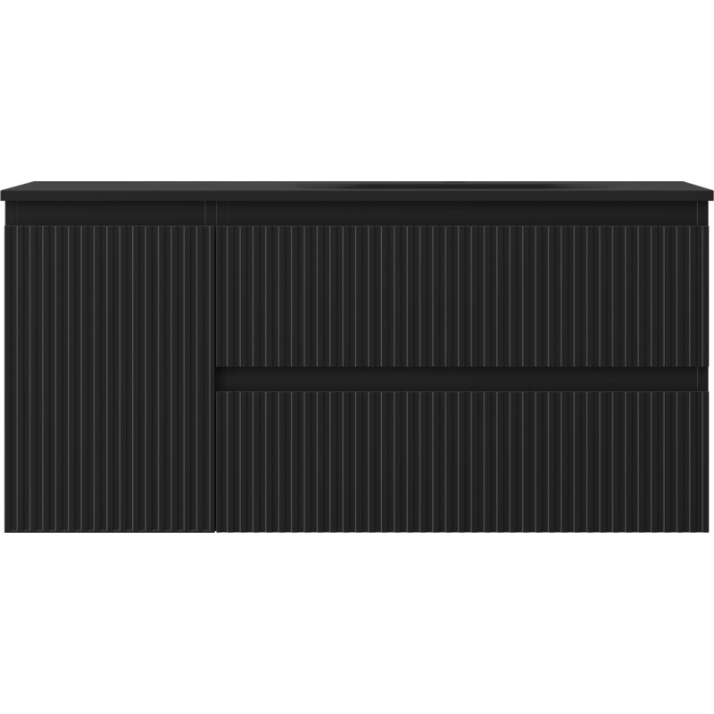 Mexen Rivel bathroom cabinet 120 cm with Vela right sink, 2S, 1D, grooved, black matte - 91A23-10047-3-BBFFF71-W23P71