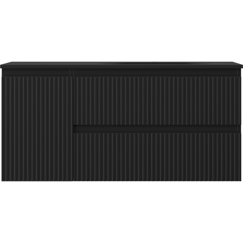 Mexen Rivel bathroom cabinet 120 cm with Vela right sink, 2S, 1D, ribbed, black matte - 91A23-10047-3-BBFFF71-W23P71