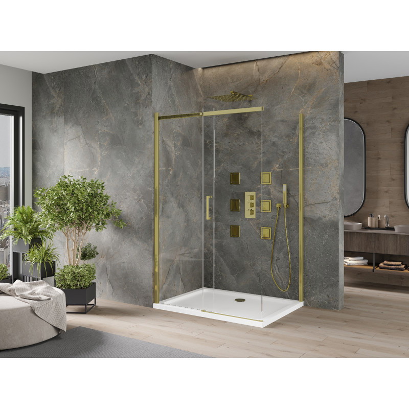 Mexen Omega sliding shower cabin 130 x 80 cm, transparent, gold + Flat shower tray - 825-130-080-50-00-4010