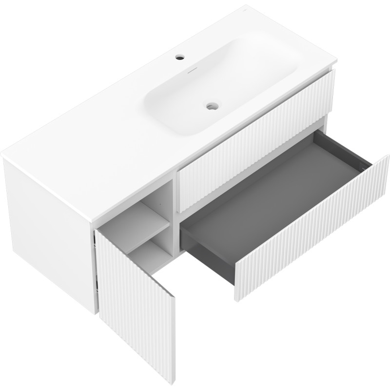 Mexen Rivel 120 cm bathroom cabinet with Vela right sink, 2S, 1D, grooved, matte white - 91A23-12047-3-BBFFF01-W23P01