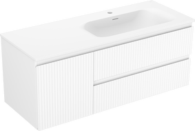 Mexen Rivel 120 cm bathroom cabinet with Vela right sink, 2S, 1D, grooved, matte white - 91A23-12047-3-BBFFF01-W23P01