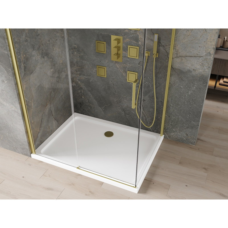 Mexen Omega sliding shower cabin 130 x 80 cm, transparent, gold + Flat shower tray - 825-130-080-50-00-4010