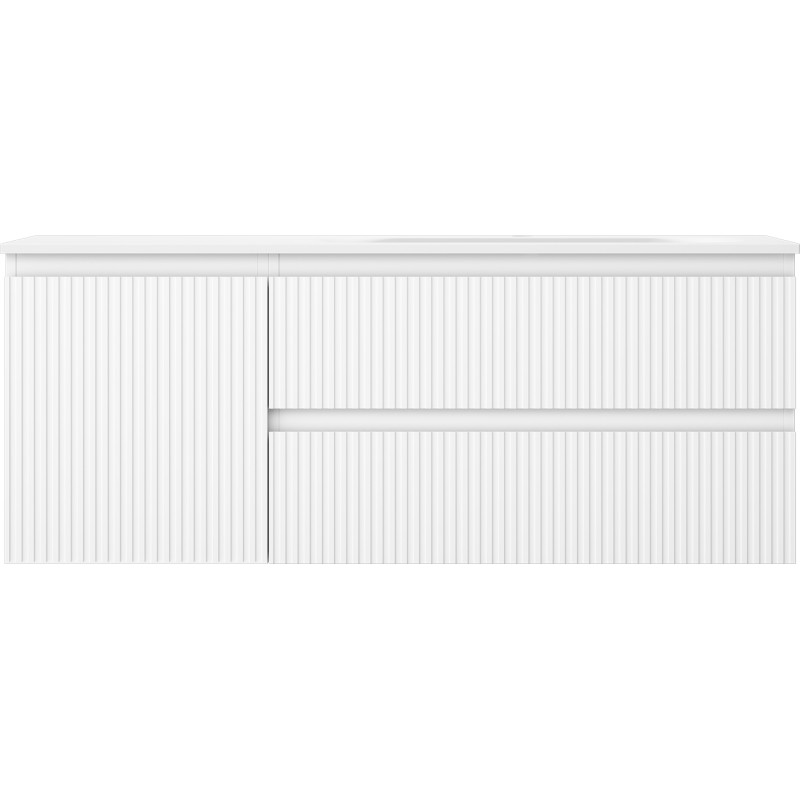 Mexen Rivel 120 cm bathroom cabinet with Vela right sink, 2S, 1D, grooved, matte white - 91A23-12047-3-BBFFF01-W23P01