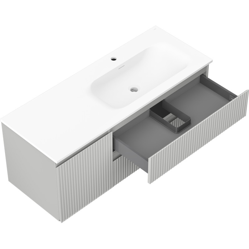 Mexen Rivel bathroom cabinet 120 cm with Vela right sink, 2S, 1D, fluted, gray/white matte - 91A23-12047-3-BBFFF62-W23P01