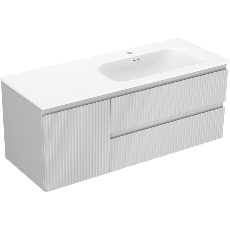 Mexen Rivel bathroom cabinet 120 cm with Vela right sink, 2S, 1D, fluted, gray/white matte - 91A23-12047-3-BBFFF62-W23P01
