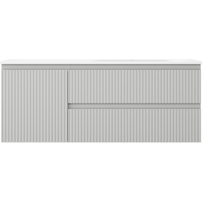 Mexen Rivel bathroom cabinet 120 cm with Vela right sink, 2S, 1D, fluted, gray/white matte - 91A23-12047-3-BBFFF62-W23P01