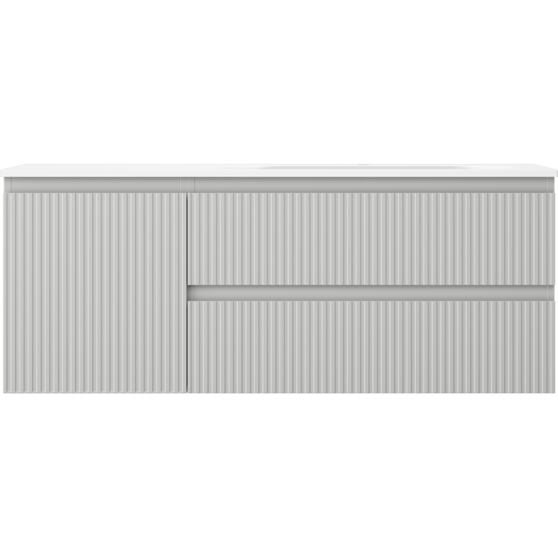 Mexen Rivel bathroom cabinet 120 cm with Vela right washbasin, 2S, 1D, grooved, gray/white matte - 91A23-12047-3-BBFFF62-W23P01