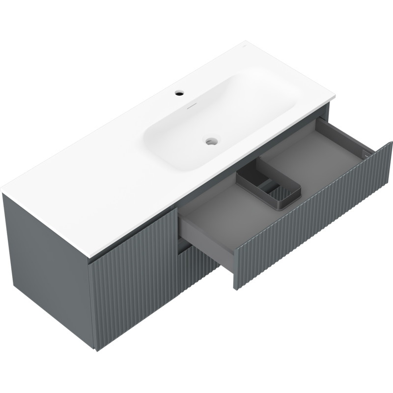 Mexen Rivel 120 cm bathroom cabinet with Vela sink right, 2S, 1D, grooved, graphite/white matte - 91A23-12047-3-BBFFF66-W23P01