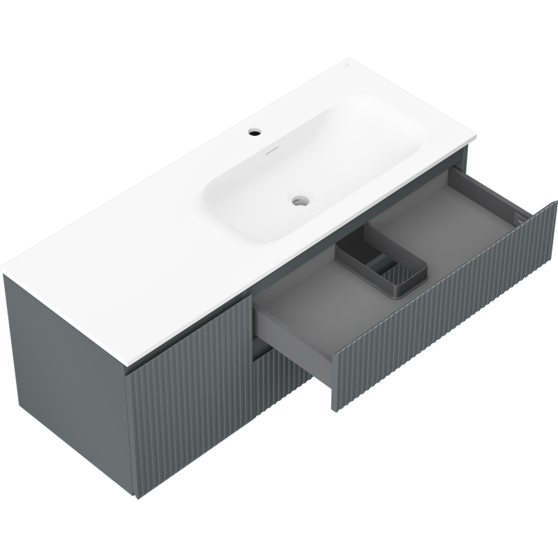 Mexen Rivel bathroom cabinet 120 cm with Vela basin right, 2S, 1D, grooved, graphite/white matte - 91A23-12047-3-BBFFF66-W23P01