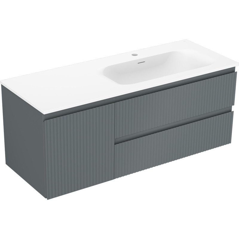 Mexen Rivel 120 cm bathroom cabinet with Vela sink right, 2S, 1D, grooved, graphite/white matte - 91A23-12047-3-BBFFF66-W23P01