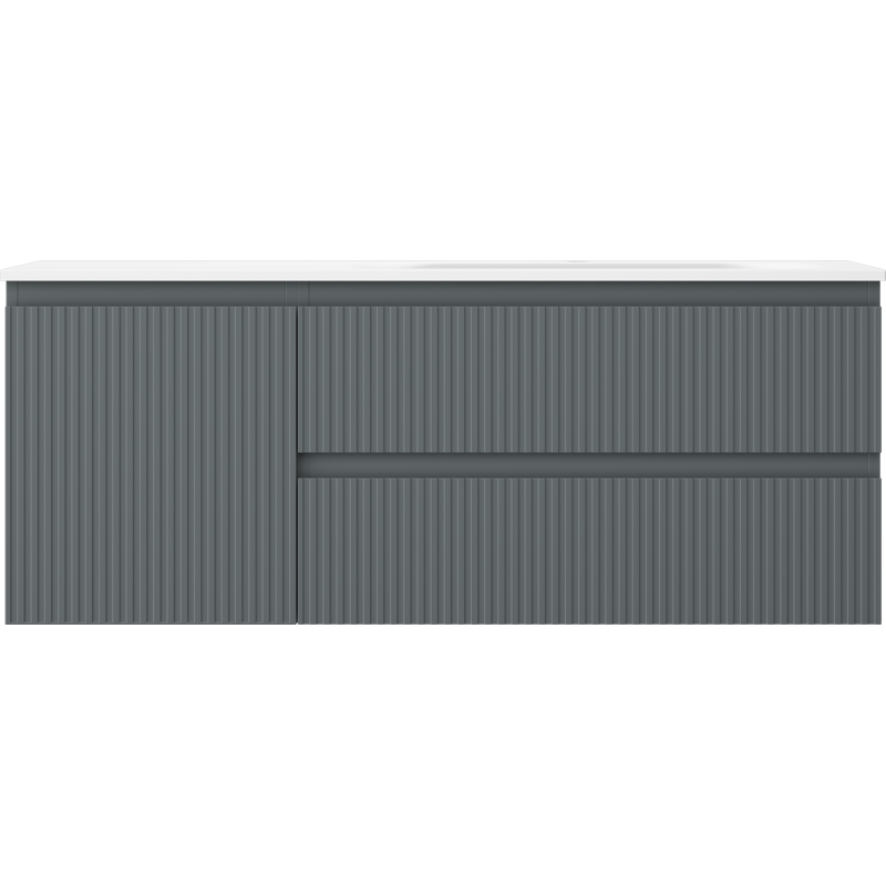 Mexen Rivel bathroom cabinet 120 cm with Vela basin right, 2S, 1D, grooved, graphite/white matte - 91A23-12047-3-BBFFF66-W23P01