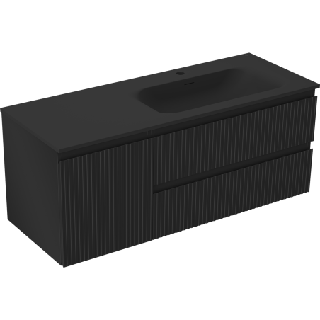 Mexen Rivel 120 cm Bathroom Cabinet with Vela Sink Right, 2 Drawers, 1 Door, Ribbed, Matte Black - 91A23-12047-3-BBFFF71-W23P71