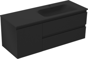 Mexen Rivel bathroom cabinet 120 cm with Vela right sink, 2S, 1D, fluted, black matte - 91A23-12047-3-BBFFF71-W23P71