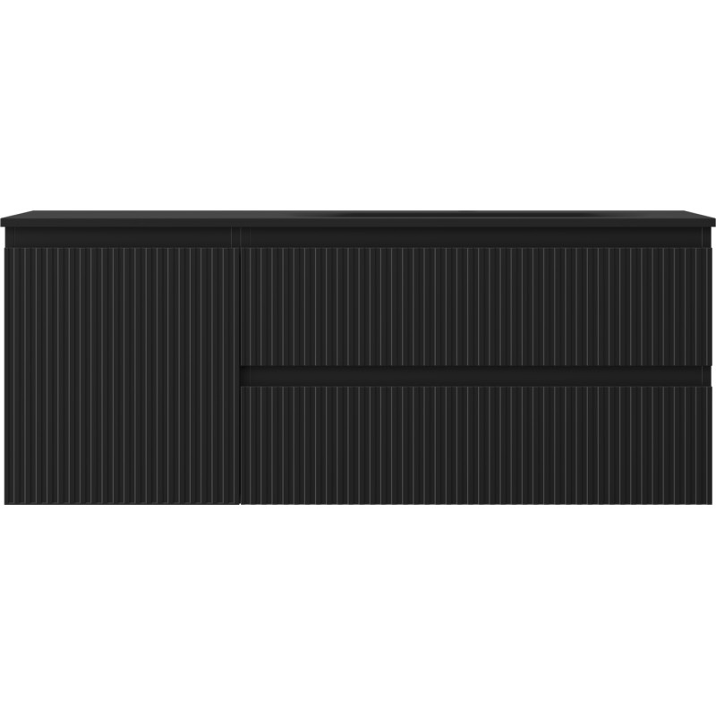 Mexen Rivel 120 cm Bathroom Cabinet with Vela Sink Right, 2 Drawers, 1 Door, Ribbed, Matte Black - 91A23-12047-3-BBFFF71-W23P71