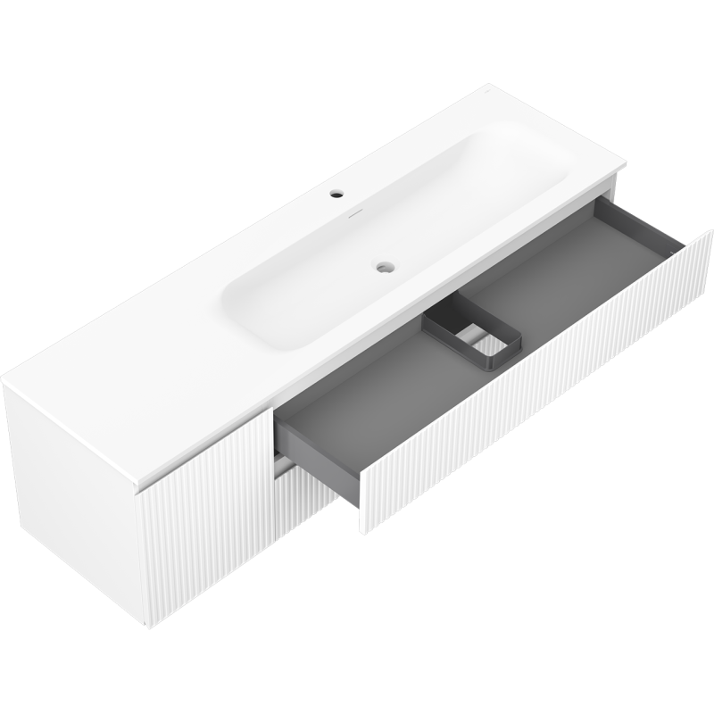 Mexen Rivel bathroom cabinet 160 cm with Vela right-hand sink, 2S, 1D, grooved, white matt - 91A23-16047-3-BBFFF01-W23P01