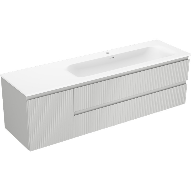 Mexen Rivel 160 cm Bathroom Cabinet with Vela Sink Right, 2 Drawers, 1 Door, Fluted, Gray/White Matte
