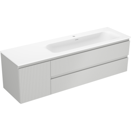 Mexen Rivel 160 cm Bathroom Cabinet with Vela Sink Right, 2 Drawers, 1 Door, Fluted, Gray/White Matte