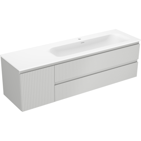 Mexen Rivel bathroom cabinet 160 cm with Vela right sink, 2S, 1D, fluted, gray/white matte - 91A23-16047-3-BBFFF62-W23P01