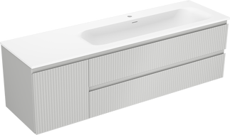 Mexen Rivel bathroom cabinet 160 cm with Vela right sink, 2S, 1D, fluted, gray/white matte - 91A23-16047-3-BBFFF62-W23P01