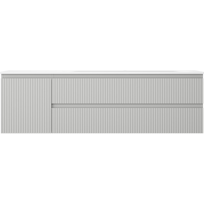 Mexen Rivel 160 cm Bathroom Cabinet with Vela Sink Right, 2 Drawers, 1 Door, Fluted, Gray/White Matte