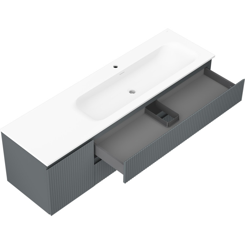 Mexen Rivel 160 cm bathroom cabinet with right sink Vela, 2S, 1D, grooved, graphite/white matte - 91A23-16047-3-BBFFF66-W23P01