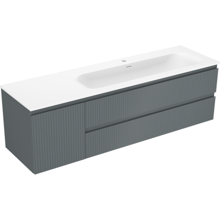 Mexen Rivel 160 cm bathroom cabinet with right sink Vela, 2S, 1D, grooved, graphite/white matte - 91A23-16047-3-BBFFF66-W23P01