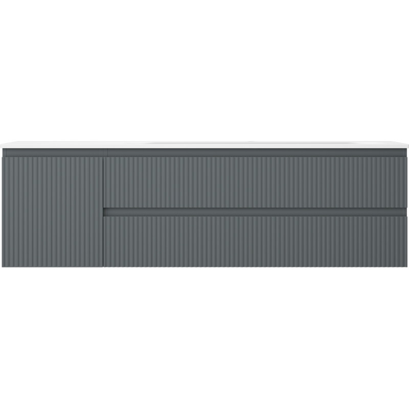 Mexen Rivel 160 cm bathroom cabinet with right sink Vela, 2S, 1D, grooved, graphite/white matte - 91A23-16047-3-BBFFF66-W23P01