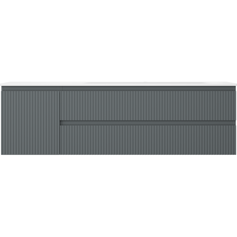 Mexen Rivel bathroom cabinet 160 cm with Vela right sink, 2S, 1D, fluted, graphite/white matte - 91A23-16047-3-BBFFF66-W23P01